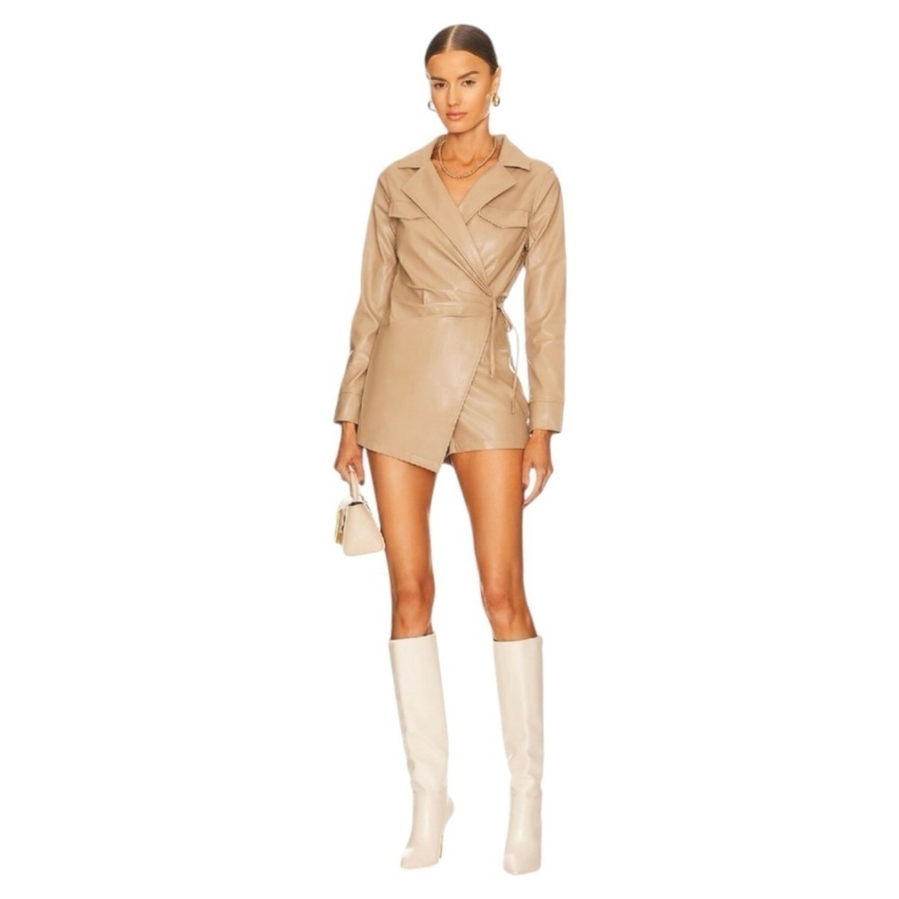 New Superdown Chantel Leather Romper In Nude